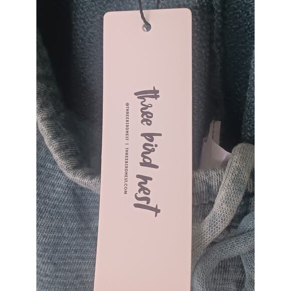 New Three Bird Nest Lounge Pants Blue Mineral Wash Wide Leg Pockets SZ L - Picture 9 of 10